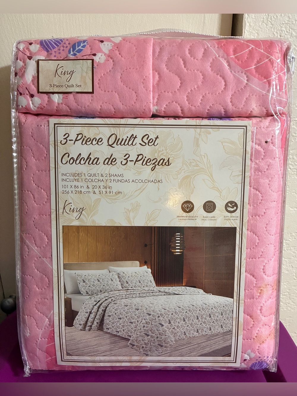 Lightweight King 3-Piece Quilt Set - Pink